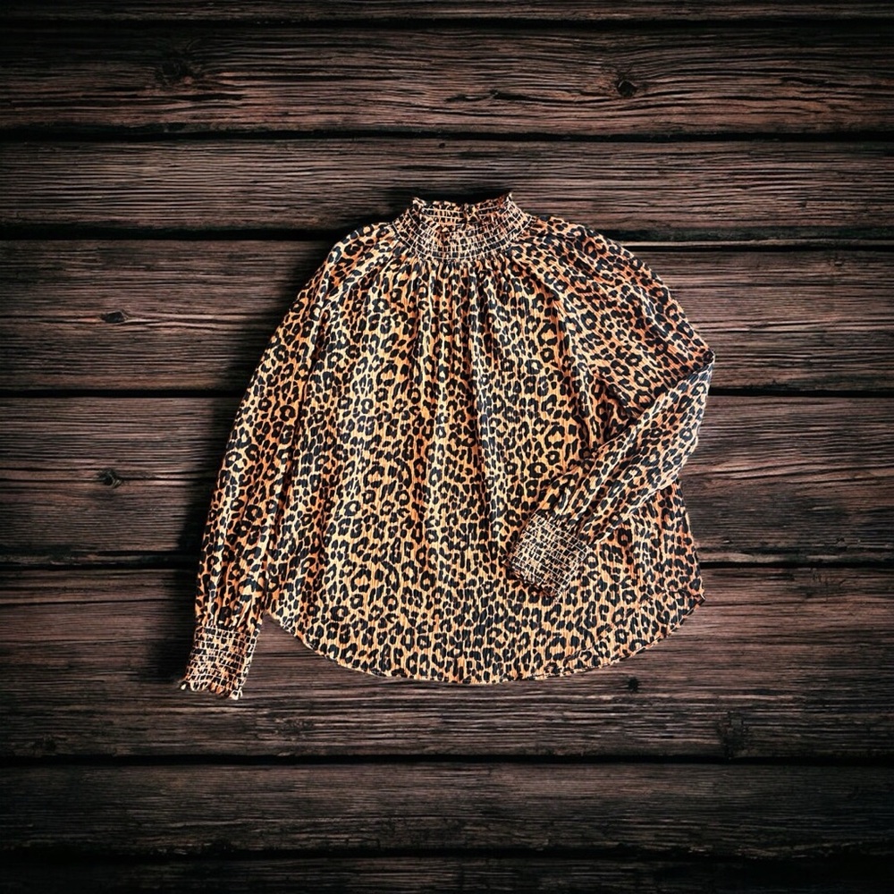 LOFT Animal Print Blouse - Orange/Brown and Black